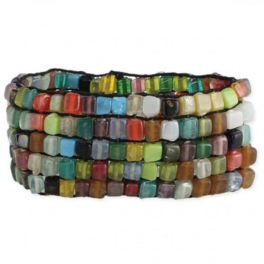 Bracelet - Wide Multi Colored Square Bead Mosaic Bracelet