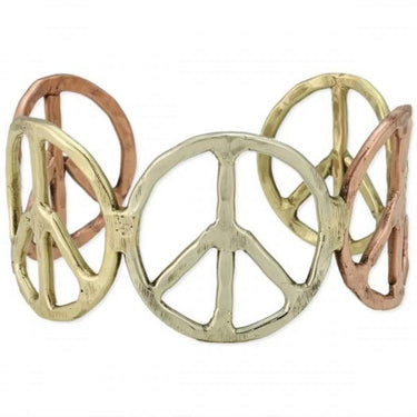 Bracelet - Woodstock Vibes Mixed Metal Peace Sign Bracelet