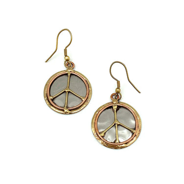 Earrings - Mixed metal earrings with peace sign