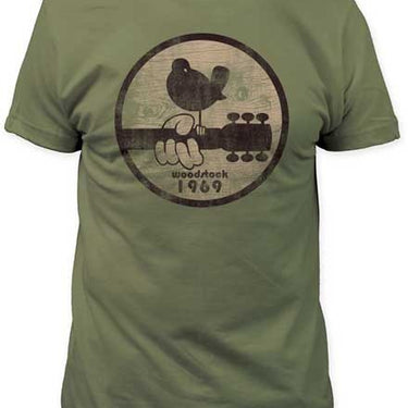 T-shirt, Woodstock Bird on Guitar Military Green