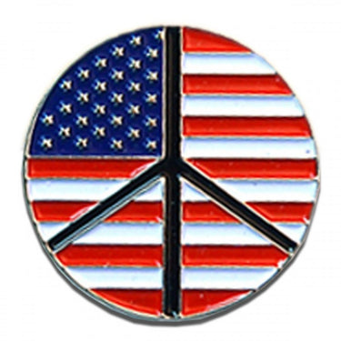 Pin - Round Enamel Flag in Peace Sign Pin