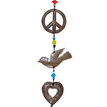 Windchimes - Metal Peace Dove & Heart Wind Chime MBH-266