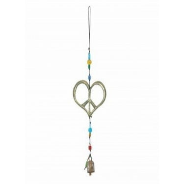 Windchimes - Metal Heart with Peace Sign Inside Bell Wind Chime