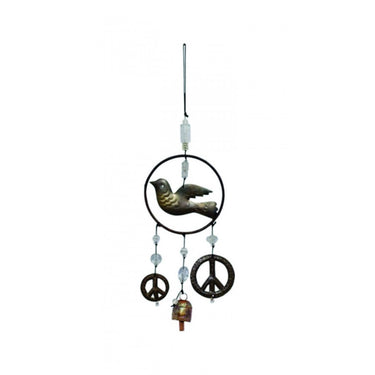 Windchimes - Metal Dove with 2 dangling Peace Sign Wind Chime