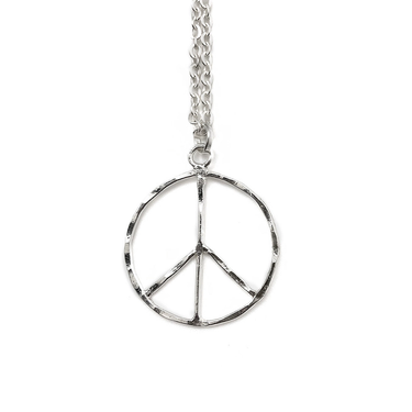 Necklace - Silver Plated Peace Sign 2"