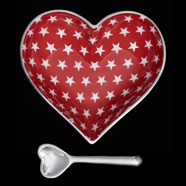 Dish - Heart White Stars on Red Dish